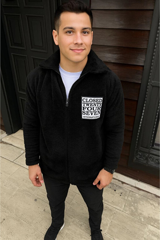 EQURİ Erkek Polar Fermuarlı Sweatshirt – Kapüşonsuz, Cepli, Yumuşak Dokulu, Oversize Rahat Kalıp, Kı