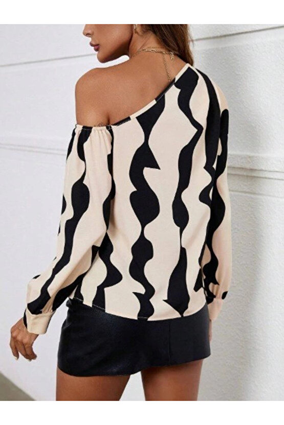 Kadın Tek Omuzdan Açık Uzun Kollu Modal Bluz