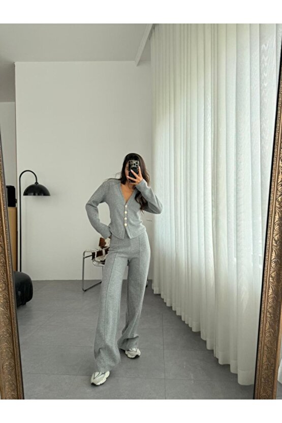 Selanik Kumaş Ön Düğmeli Ceket Çımalı PantolunTakım