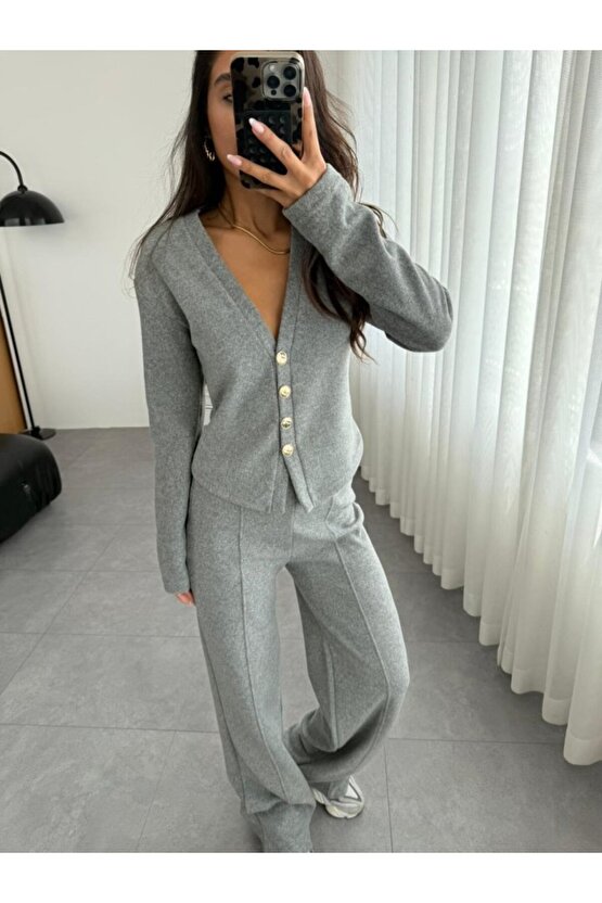 Selanik Kumaş Ön Düğmeli Ceket Çımalı PantolunTakım