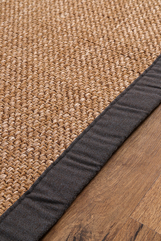 0604-Antrasit Kumaş Bordür Sisal Halı Kilim Hav Toz Vermez Kolay Temizlenen Hasır Kilim