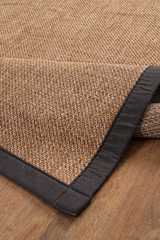 0604-Antrasit Kumaş Bordür Sisal Halı Kilim Hav Toz Vermez Kolay Temizlenen Hasır Kilim