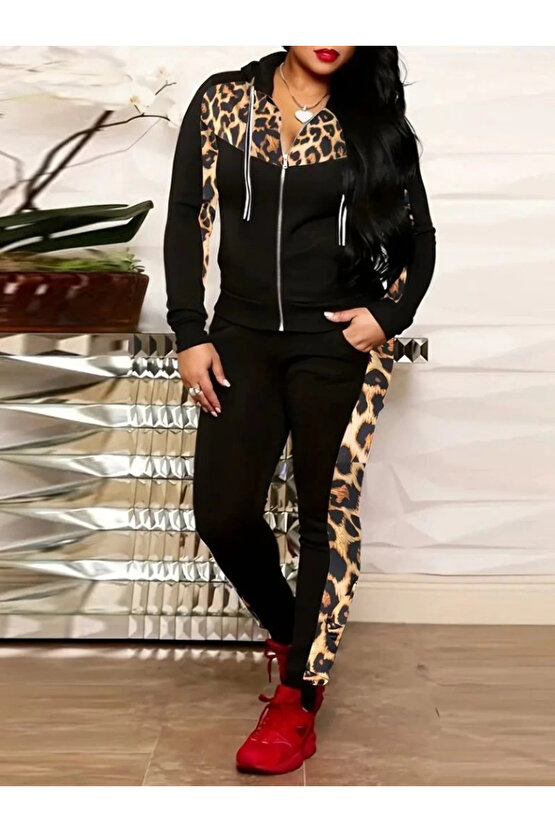 Kadın Uzun Kollu önden Fermuarlı Bağcıklı Viskon Iki Iplik Bluz Ve Pantolon Ikili Takım