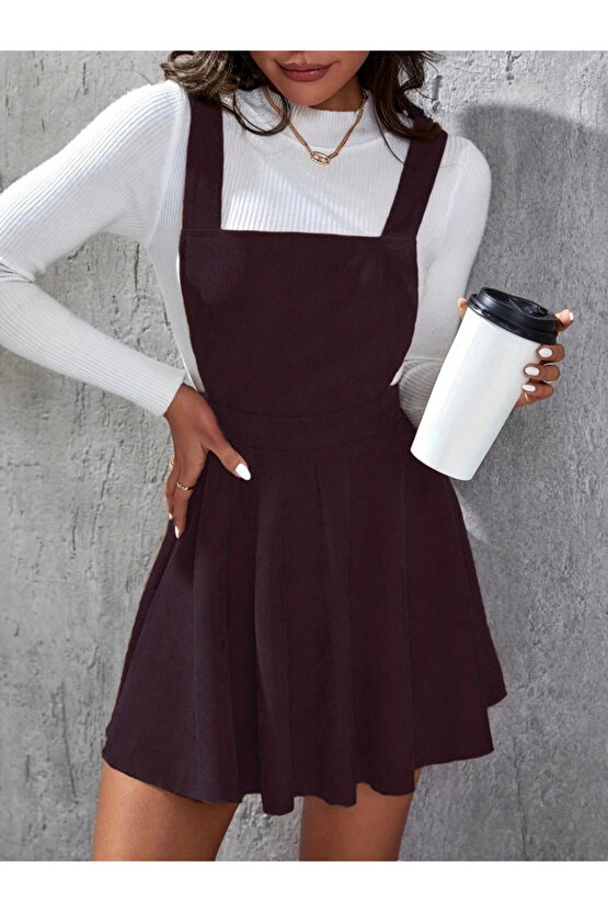 Kadın Askılı Sırttan çapraz Detaylı Kısa Kiloş Kadife Mini Elbise