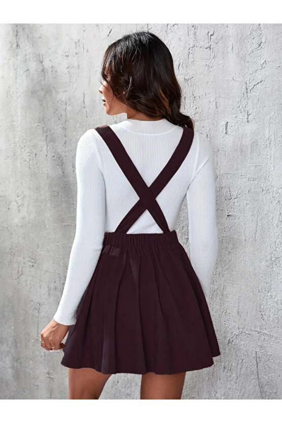 Kadın Askılı Sırttan çapraz Detaylı Kısa Kiloş Kadife Mini Elbise