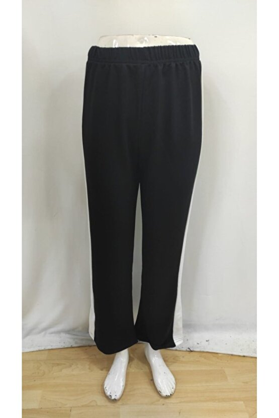 Kadın Yüksek Bel Yan şerit Detaylı Yırtmaçlı Viskon Iki Iplik Pantolon