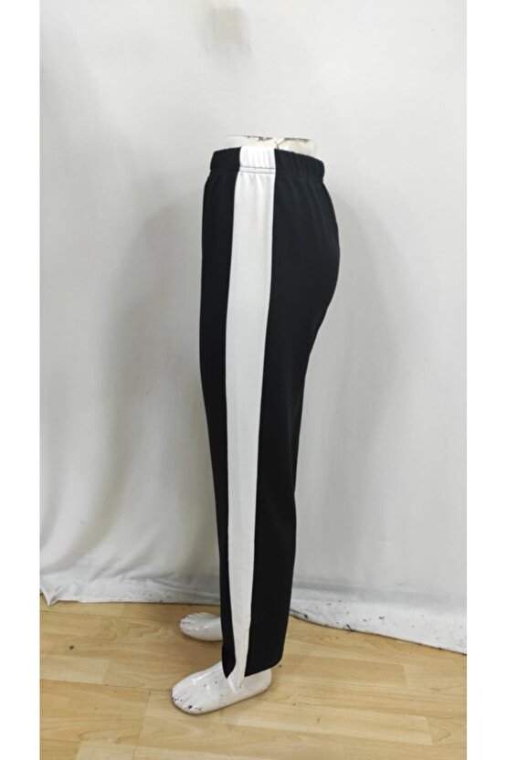 Kadın Yüksek Bel Yan şerit Detaylı Yırtmaçlı Viskon Iki Iplik Pantolon