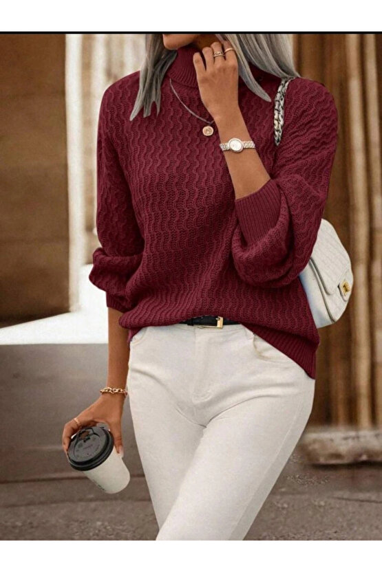 Kadın Uzun Kollu Balıkçı Yaka Triko Bluz