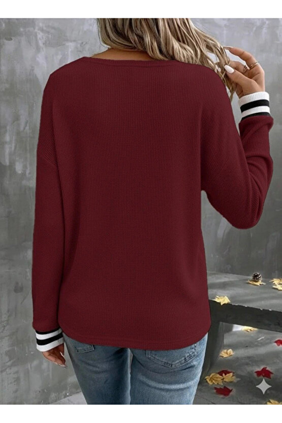 Kadın Uzun Kollu V Yakalı Waffle Bluz