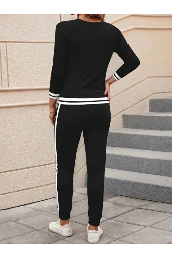 Kadın Uzun Kollu V Yakalı Ribanalı Viskon Iki Iplik Bluz Ve Pantolon Ikili Takım