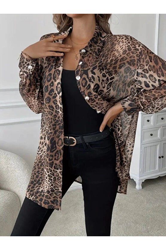 Kadın Uzun Kollu Yakalı önden Düğmeli şifon Gömlek