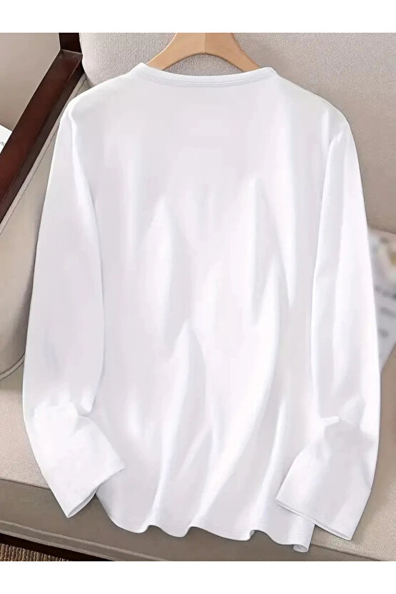 Kadın Uzun Kollu Bisiklet Yaka Ay Baskılı Viskon Bluz