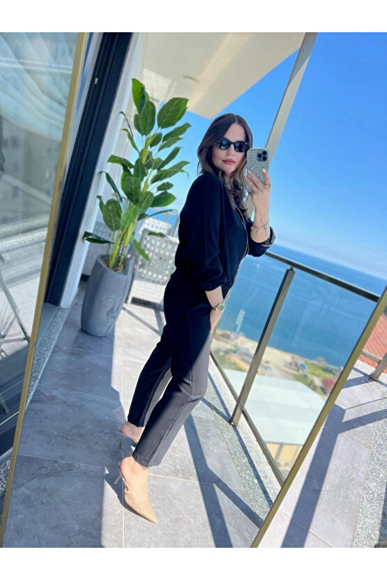 Kadın Uzun Kollu önden Fermuarlı Modal Ceket Ve Pantolon Ikili Takım