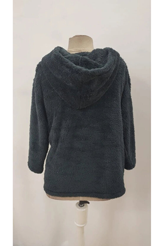 Kadın Uzun Kollu Kapşonlu önden Fermuarlı Cepli Welsoft Ceket