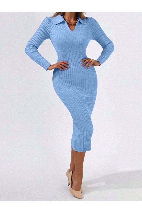 EQURİ Kadın Siyah Triko Uzun Elbise