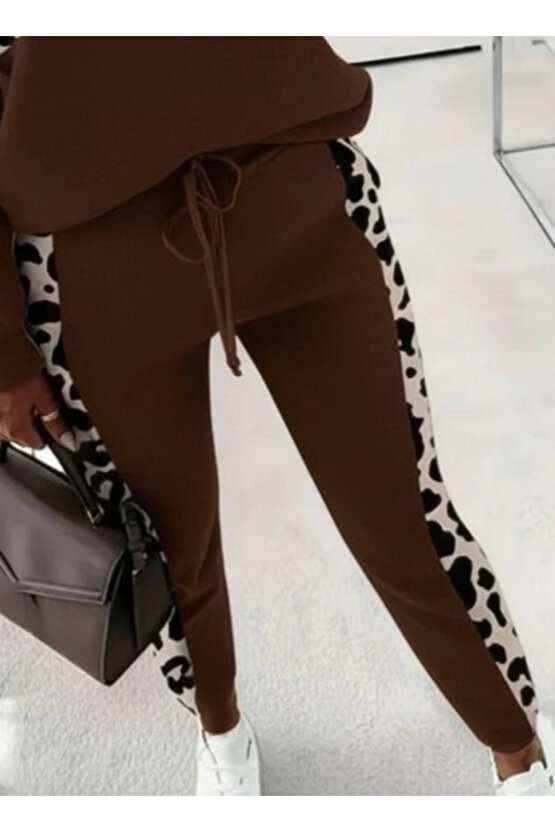 Kadın Uzun Kollu Fermuarlı Karışık Desenli Viskon Iki Iplik Bluz Ve Pantolon Ikili Takım