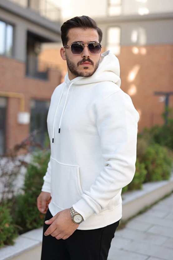 Erkek Kapüşonlu Üç İplik Şardonlu Hoodie
