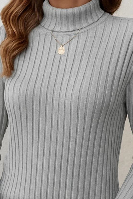 Kadın Uzun Kollu Balıkçı Yaka Yandan Yırtmaçlı şardonlu Kaşkorse Bluz