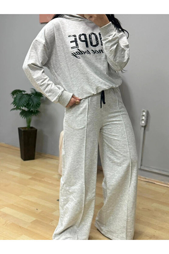 Kadın Uzun Kollu Nope Baskılı Beli Ribanalı Ikili Takım