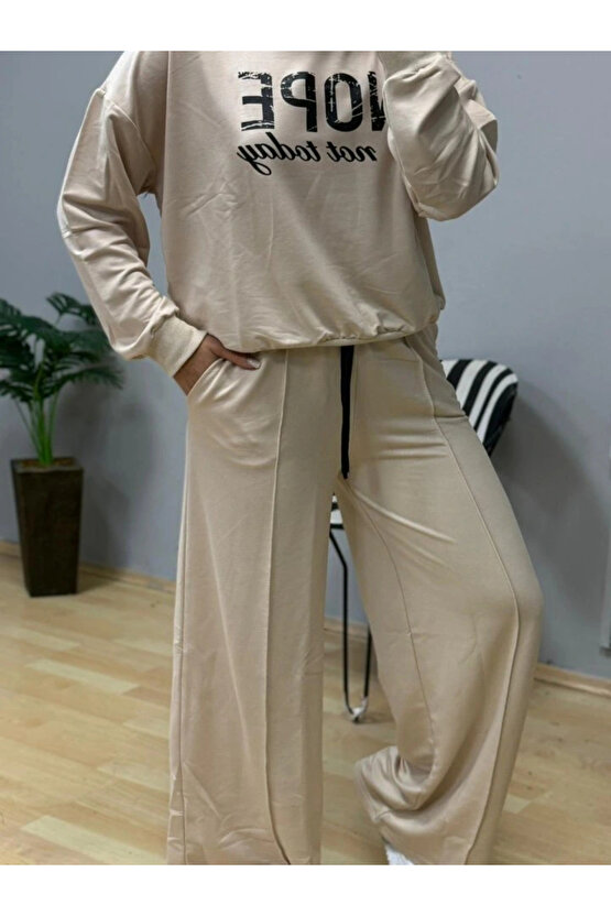 Kadın Uzun Kollu Nope Baskılı Beli Ribanalı Ikili Takım