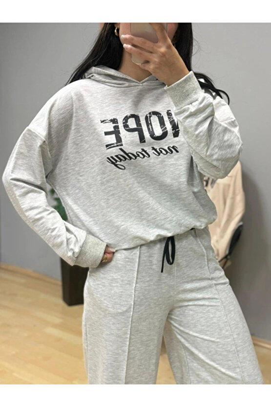 Kadın Uzun Kollu Nope Baskılı Beli Ribanalı Ikili Takım