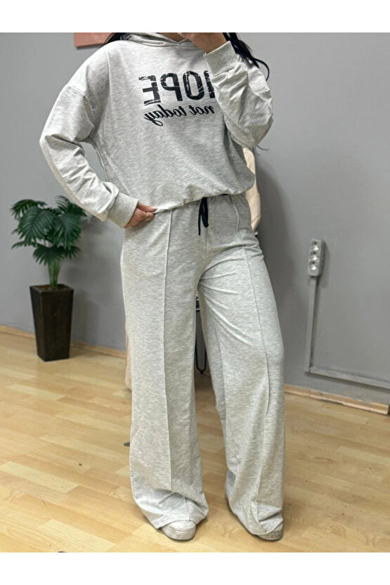 Kadın Uzun Kollu Nope Baskılı Beli Ribanalı Ikili Takım