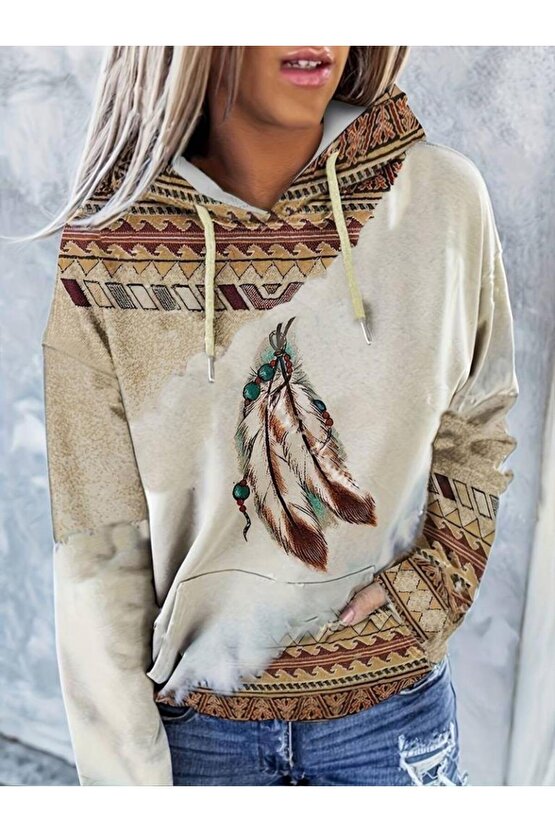 Kadın Uzun Kollu Kapşonlu Bağcıklı şardonlu Dalgıç Bluz