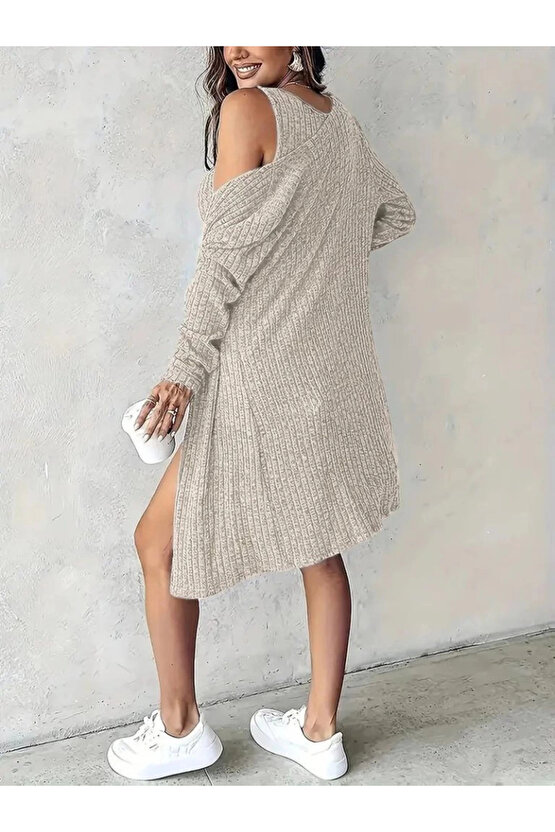 Kadın Askılı Yuvarlak Yakalı önü Düğmeli şardonlu Kaşkorse Mini Elbise Ve Kısa Ceket