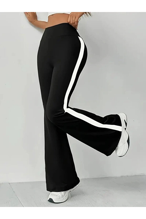Kadın Yüksek Bel İspanyol Paçalı Yanlardan şerit Detaylı Dalgıç Tayt Pantolon
