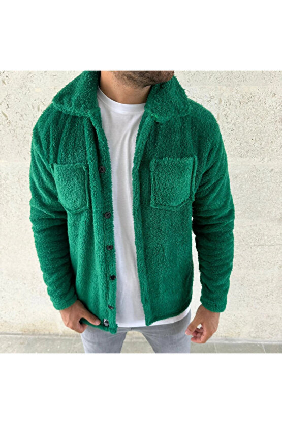 Erkek Pelüş Polar Hırka Gömlek – Yakalı, İlik Düğmeli, Göğüs Cepli, Yumuşak Dokulu Kışlık Regular Fi