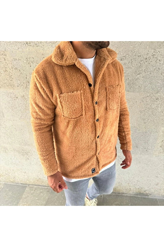 Erkek Pelüş Polar Hırka Gömlek – Yakalı, İlik Düğmeli, Göğüs Cepli, Yumuşak Dokulu Kışlık Regular Fi
