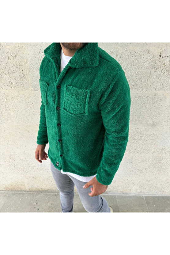 Erkek Pelüş Polar Hırka Gömlek – Yakalı, İlik Düğmeli, Göğüs Cepli, Yumuşak Dokulu Kışlık Regular Fi