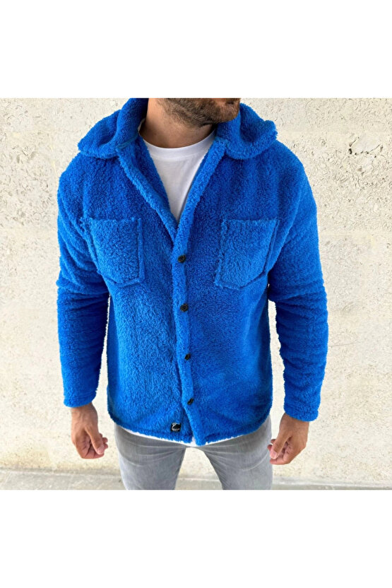 Erkek Pelüş Polar Hırka Gömlek – Yakalı, İlik Düğmeli, Göğüs Cepli, Yumuşak Dokulu Kışlık Regular Fi