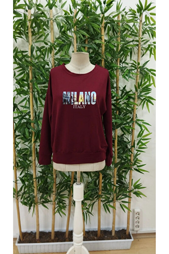 Kadın Uzun Kollu Bisiklet Yaka Desenli Viskon Iki Iplik Bluz