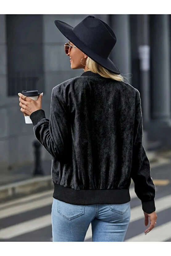 Kadın Uzun Kollu önden Fermuarlı Süet Ceket