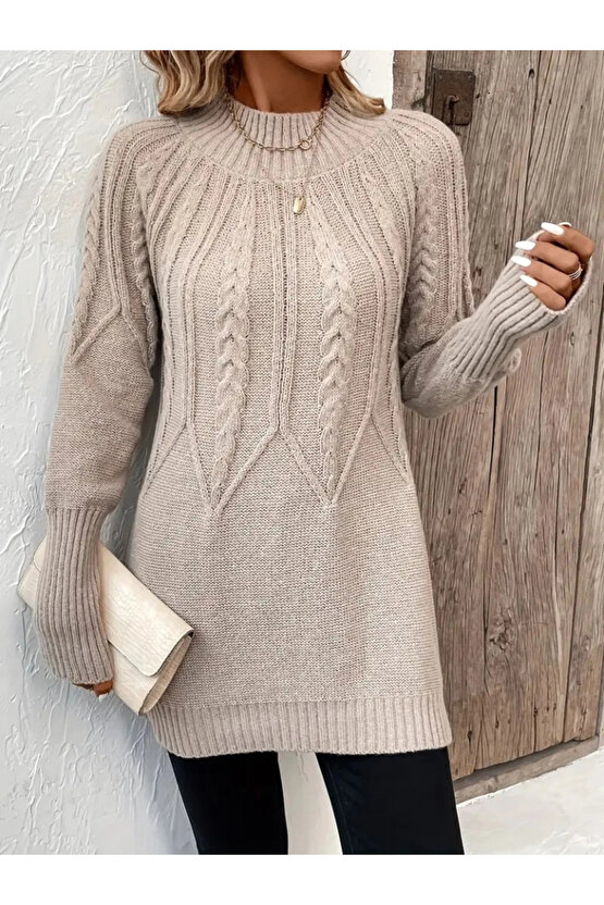 Kadın Uzun Kollu Yarı Balıkçı Yaka Triko Bluz