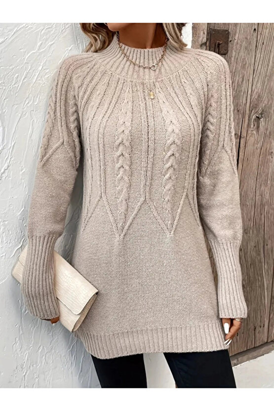 Kadın Uzun Kollu Yarı Balıkçı Yaka Triko Bluz