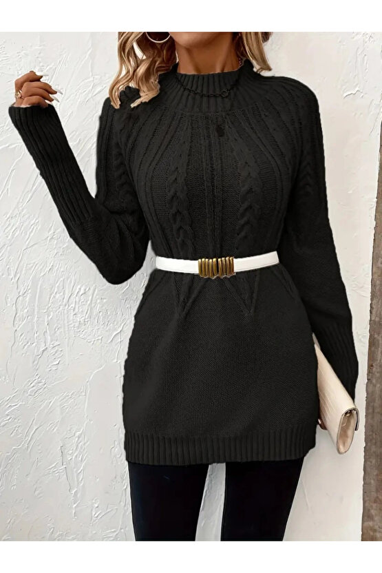 Kadın Uzun Kollu Yarı Balıkçı Yaka Triko Bluz