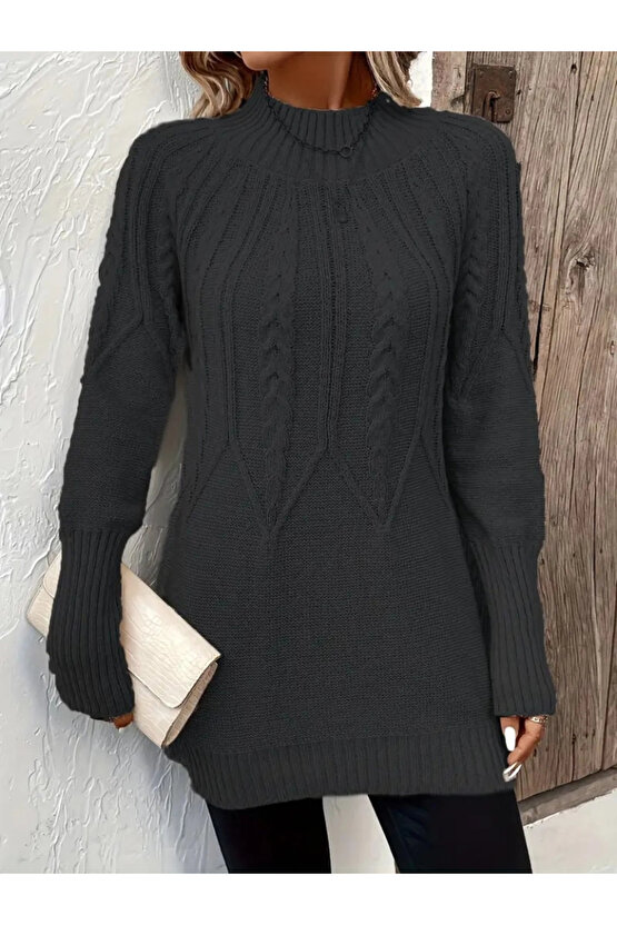 Kadın Uzun Kollu Yarı Balıkçı Yaka Triko Bluz