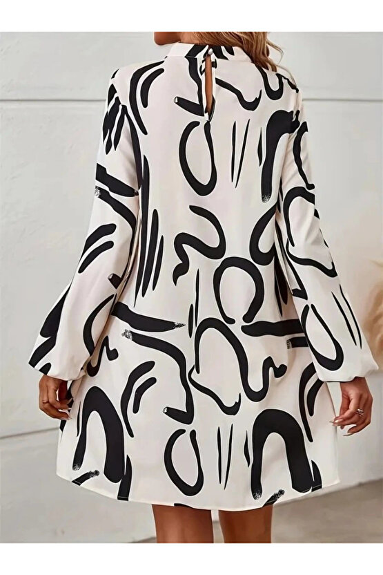 Kadın Uzun Kollu Balıkçı Yaka Desenli şardonlu Dalgıç Elbise