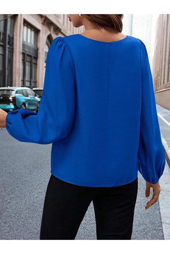 Kadın Uzun Kollu Damla Detaylı Ithal Krep Bluz