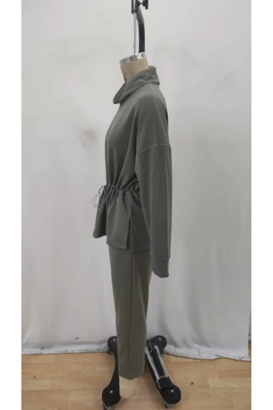 Kadın Uzun Kollu Balıkçı Yaka Belden Lastikli Modal Bluz Ve Pantolon Ikili Takım
