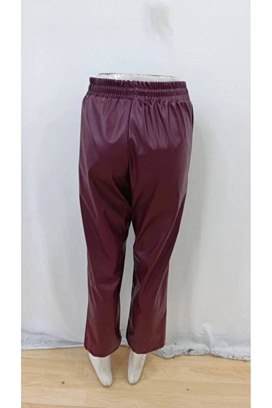 Kadın Yüksel Bel Bağcıklı Deri Pantolon