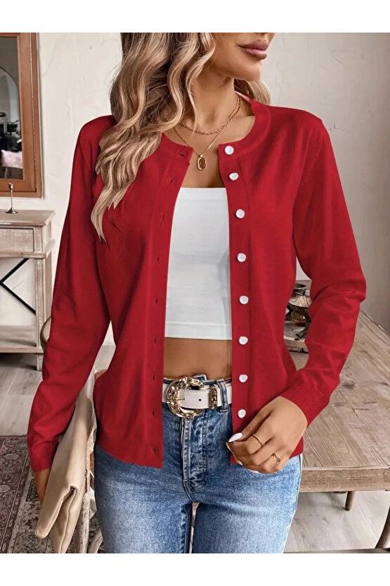 Kadın Uzun Kollu önden Düğmeli Triko Ceket