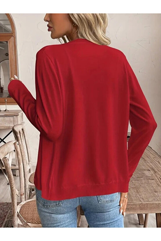 Kadın Uzun Kollu önden Düğmeli Triko Ceket