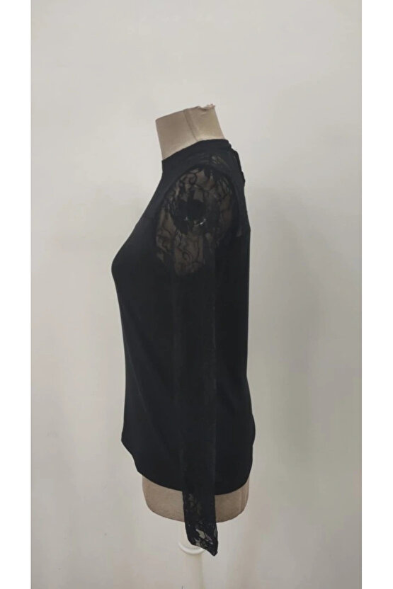 Kadın Uzun Kollu Dantel Detaylı Viskon Bluz