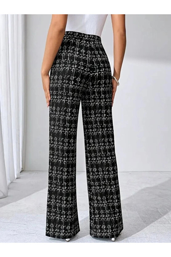 Kadın Yüksek Bel Paçaya Doğru Geniş Dokuma Pantolon