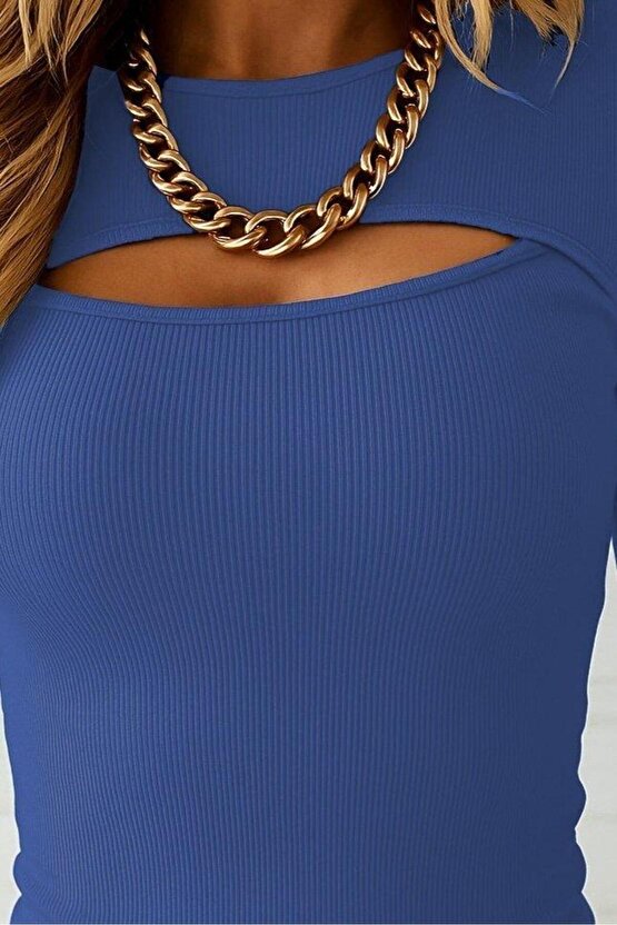 Kadın Uzun Kollu Pencere Detaylı Kaşkorse Bluz