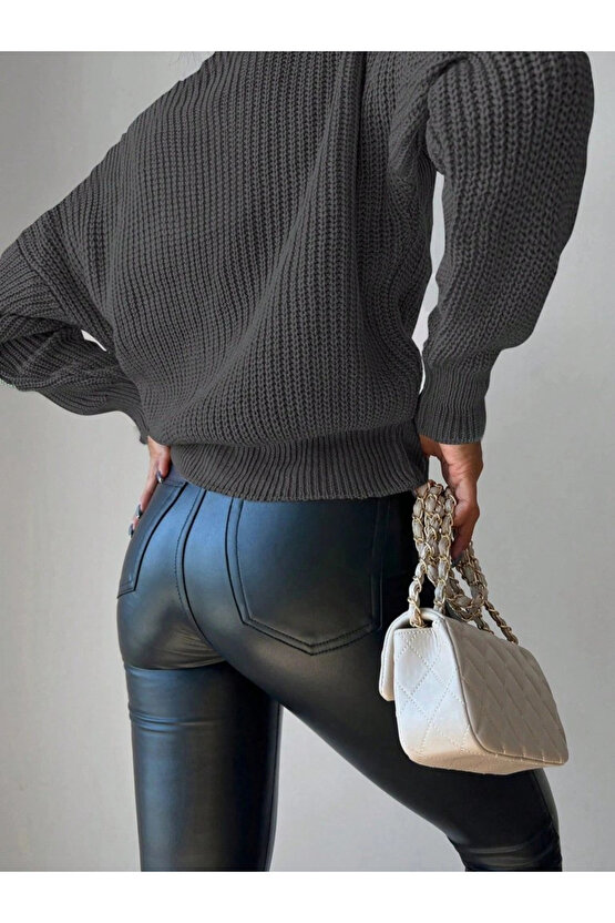 Kadın Uzun Kollu Düğme Detay Triko Bluz