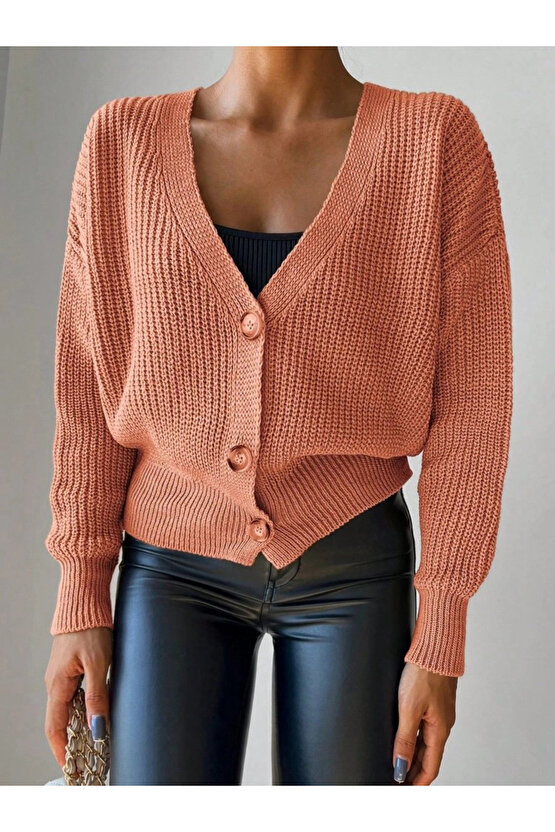 Kadın Uzun Kollu Düğme Detay Triko Bluz